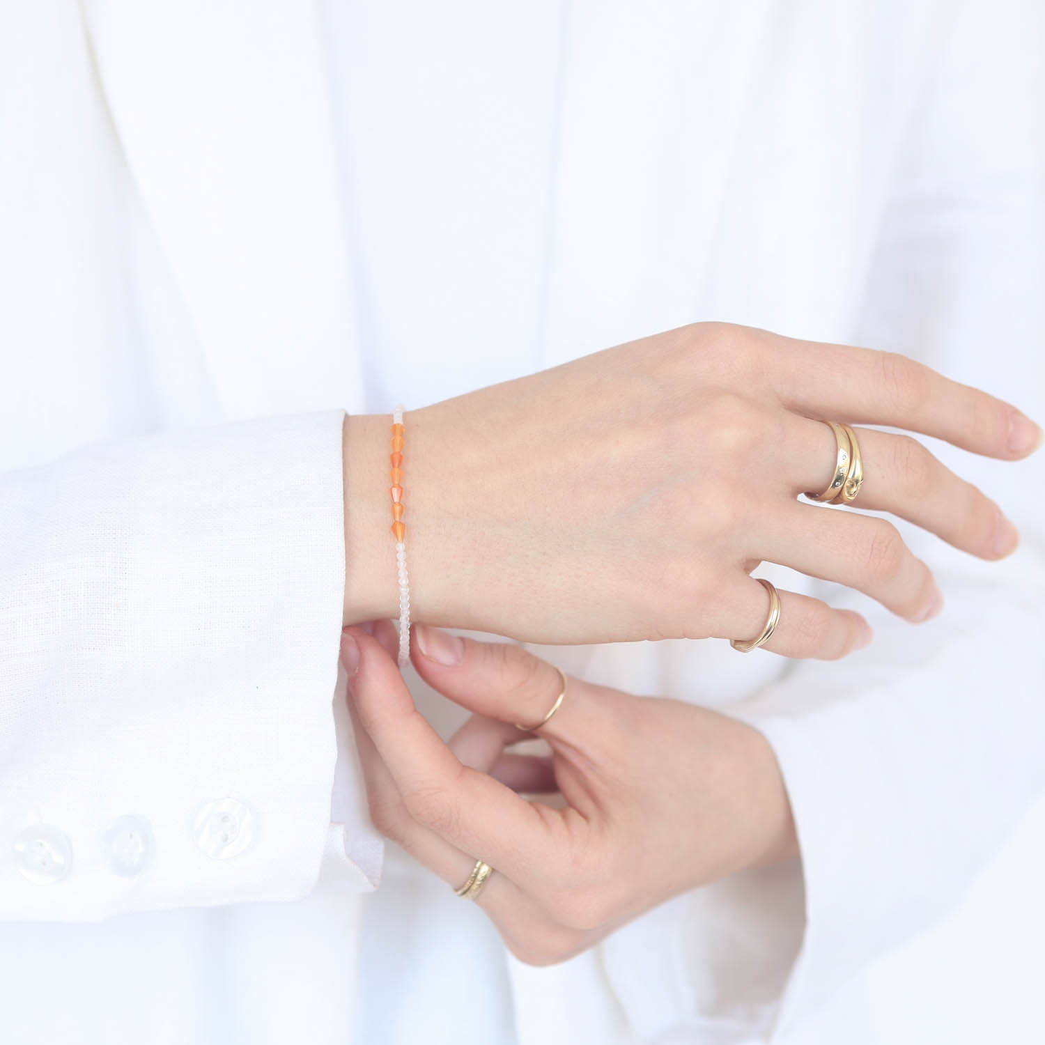 Margaret Solow: Bracelet, SS Clasp, Rainbow Moonstone & Carnelian