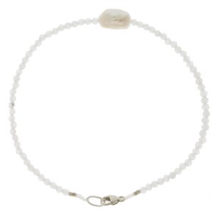 Margaret Solow: Bracelet, SS Clasp, Rainbow Moonstone & Large Keishi Pearl