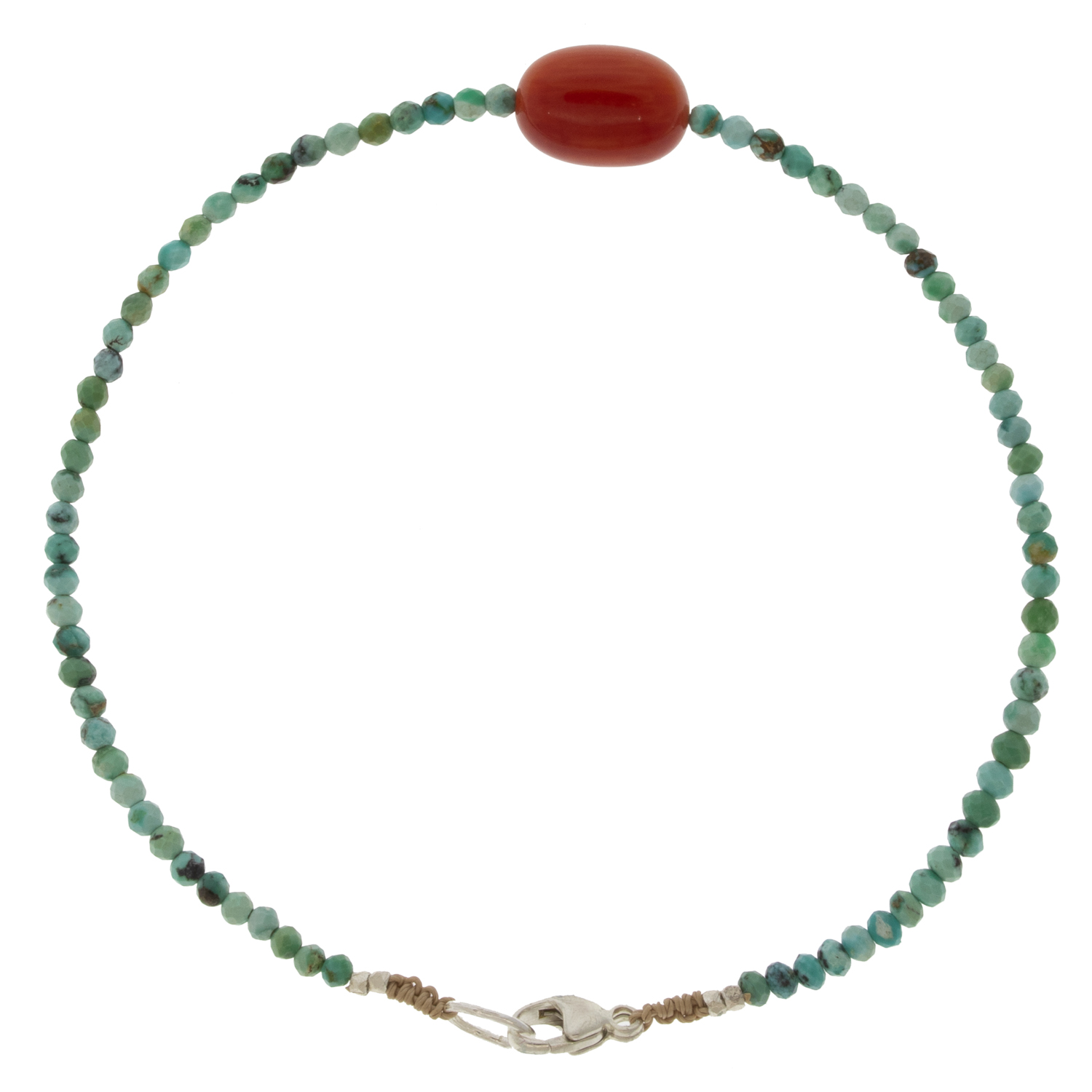 Margaret Solow: Bracelet, SS Clasp, Turquoise & Coral w/ Large Center Stone