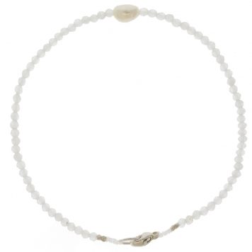 Margaret Solow: Bracelet, SS Clasp, Rainbow Moonstone & Small Keishi Pearl