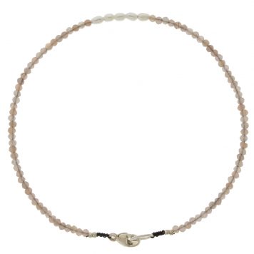 Margaret Solow: Bracelet, SS Clasp, Chocolate Moonstone & Pearl - 5 Pearls