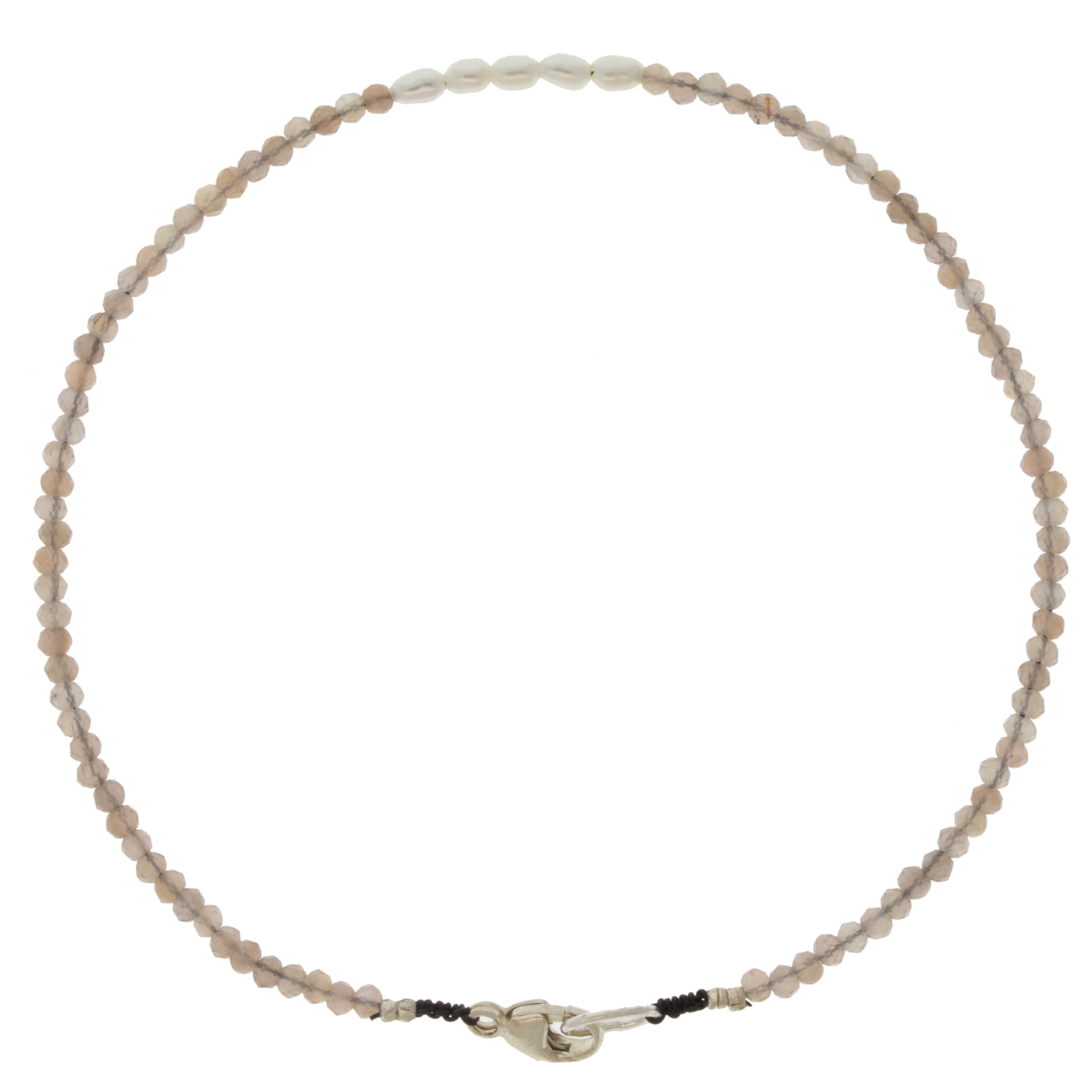 Margaret Solow: Bracelet, SS Clasp, Chocolate Moonstone & Pearl - 5 Pearls