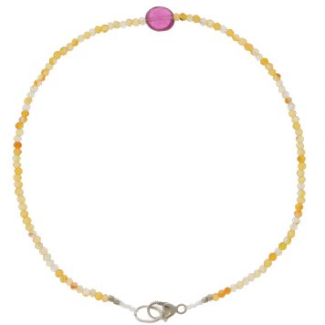 Margaret Solow: Bracelet, SS Clasp, Carnelian & Tourmaline - Small Round Trm