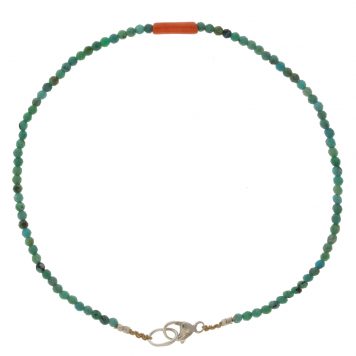 Margaret Solow: Bracelet, SS Clasp, Turquoise & Coral w/ Small Center Stone