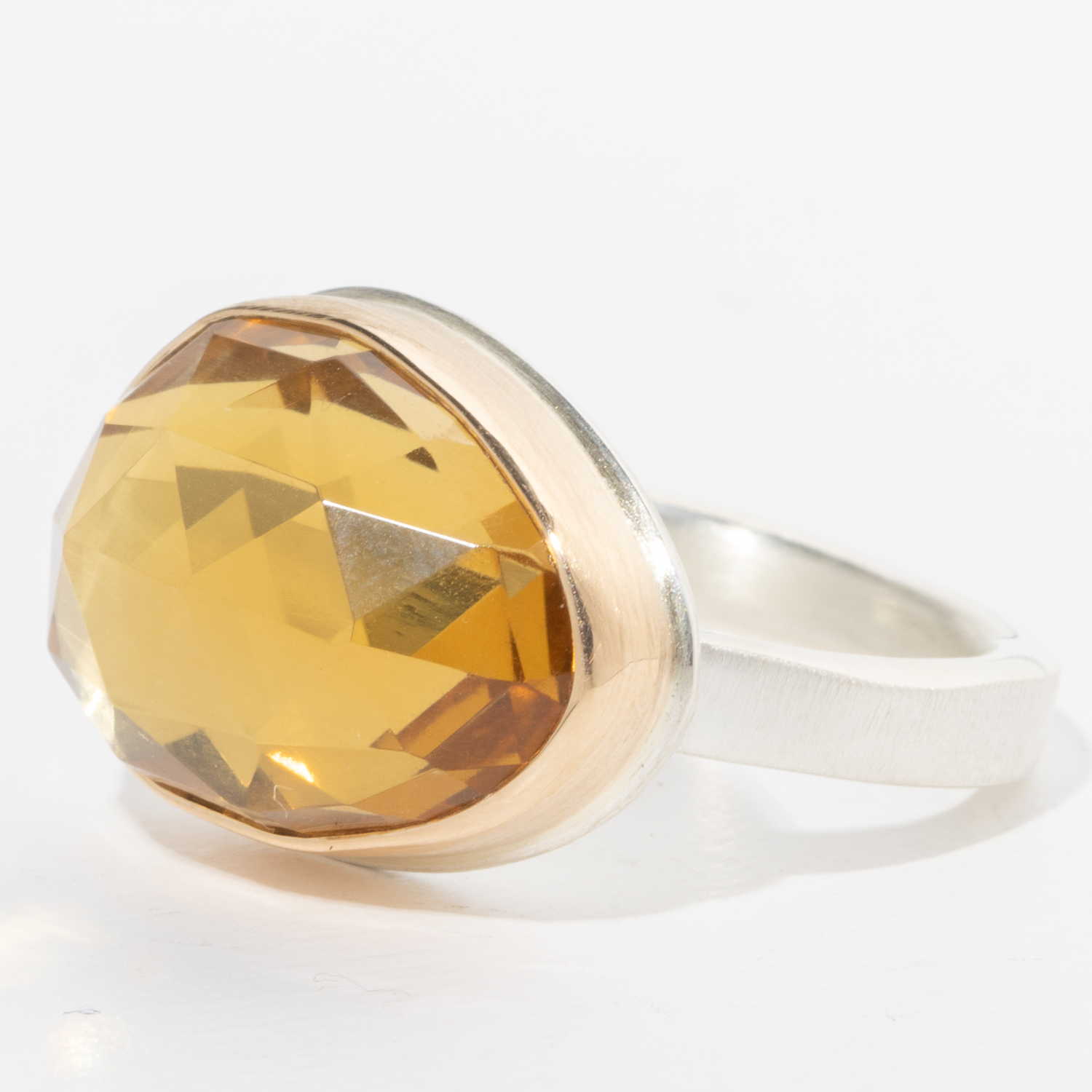 Jamie Joseph:Sterling & 14K Gold Ring w/Asymmetrical Rose Cut CITRINE on X Band