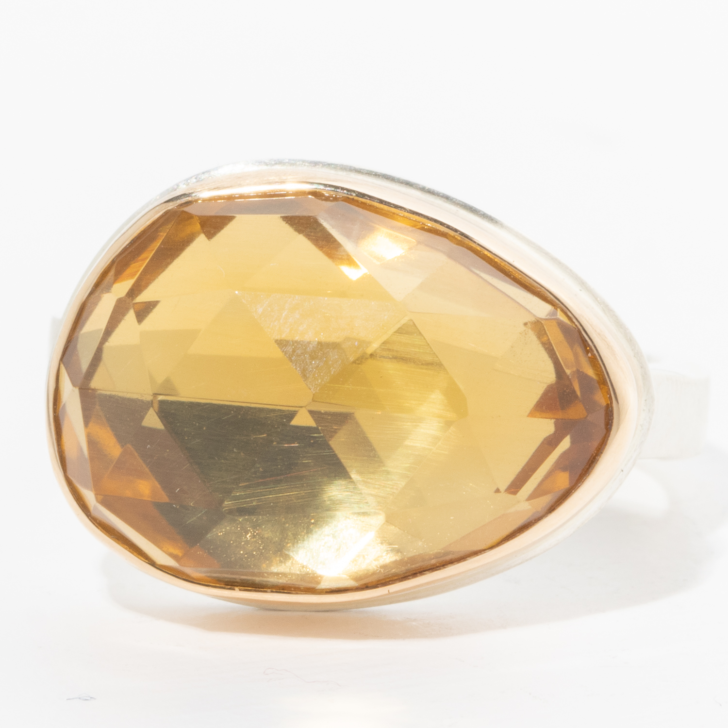 Jamie Joseph:Sterling & 14K Gold Ring w/Asymmetrical Rose Cut CITRINE on X Band