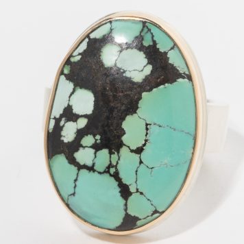 Jamie Joseph:Sterling & 14K Gold Ring w/Vertical Oval, Hubei Turquoise on Z Band