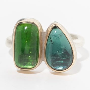 Jamie Joseph:Sterling & 14K Double Green and Blue Tourmaline ring on Egyptian Band