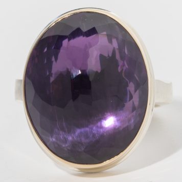 Jamie Joseph:Sterling & 14K Gold Ring w/ Vertical Oval Inverted AMETHYST on Soft Live Edge Band
