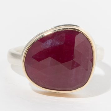 Jamie Joseph:Sterling & 14K Gold w/asymmetrical Indian Ruby on Middle Organic Band