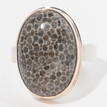 Jamie Joseph:Sterling & 14K ROSE gold w/ Vertical Oval Fossilized Stingray on Live Edge Band
