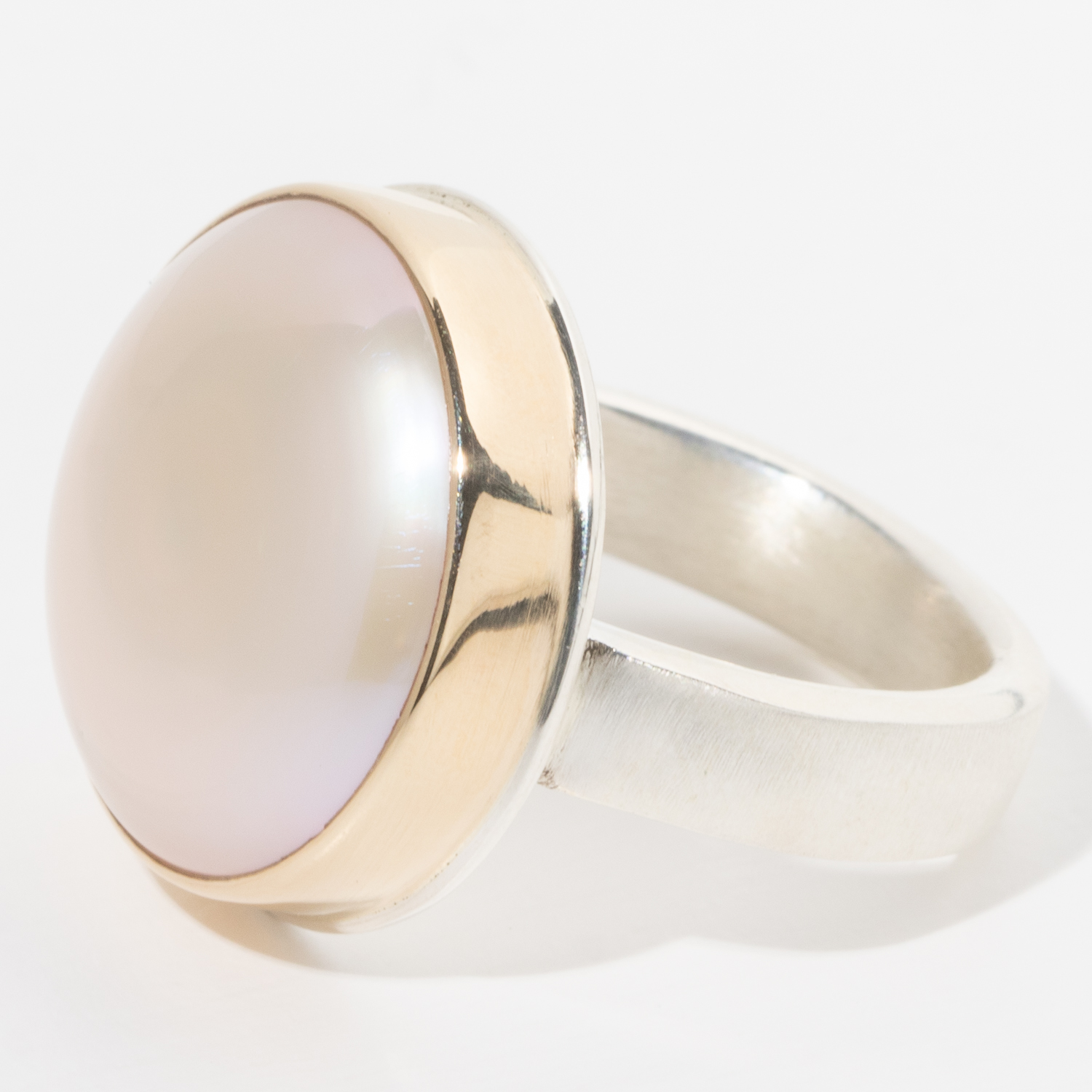 Jamie Joseph:Sterling & 14K Gold Ring w/ Round CULTURED PINK PEARL on Y Band