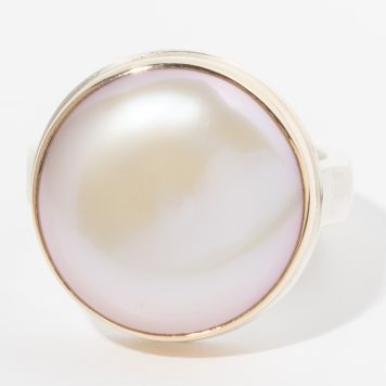Jamie Joseph:Sterling & 14K Gold Ring w/ Round CULTURED PINK PEARL on Y Band