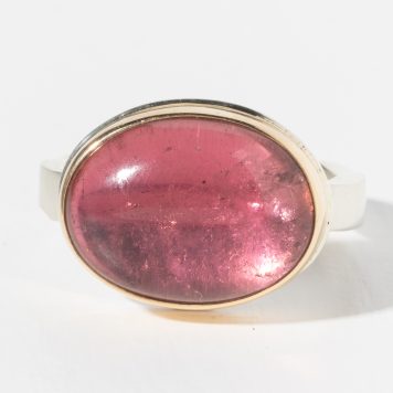 Jamie Joseph:Sterling & 14K Gold Ring w/ Oval Smooth PINK TOURMALINE on Soft Live Edge Band