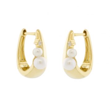 Mizuki: Earrings, Small Freshwater Pearl & Diamond Sprinkle Huggie, 14k, .02 ct