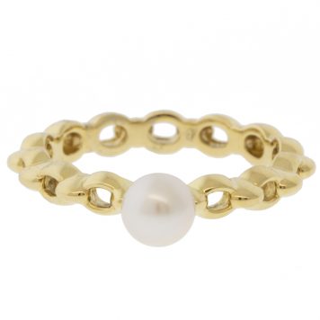 Mizuki: Ring, Chain Link with Freshwater Pearl, 14K, Size 6.5