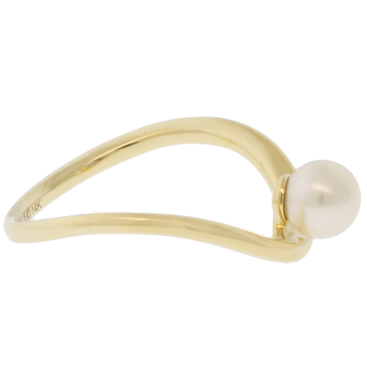 Mizuki: Ring, Curved Single Pearl, 14k, Size 6.5