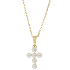 Mizuki:  Necklace, 14kt Chain with Freshwater Pearl Cross, 3mm, 14.5-16"