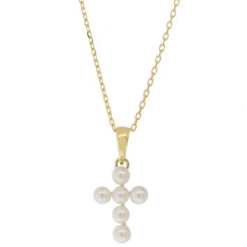 Mizuki:  Necklace, 14kt Chain with Freshwater Pearl Cross, 3mm, 14.5-16"