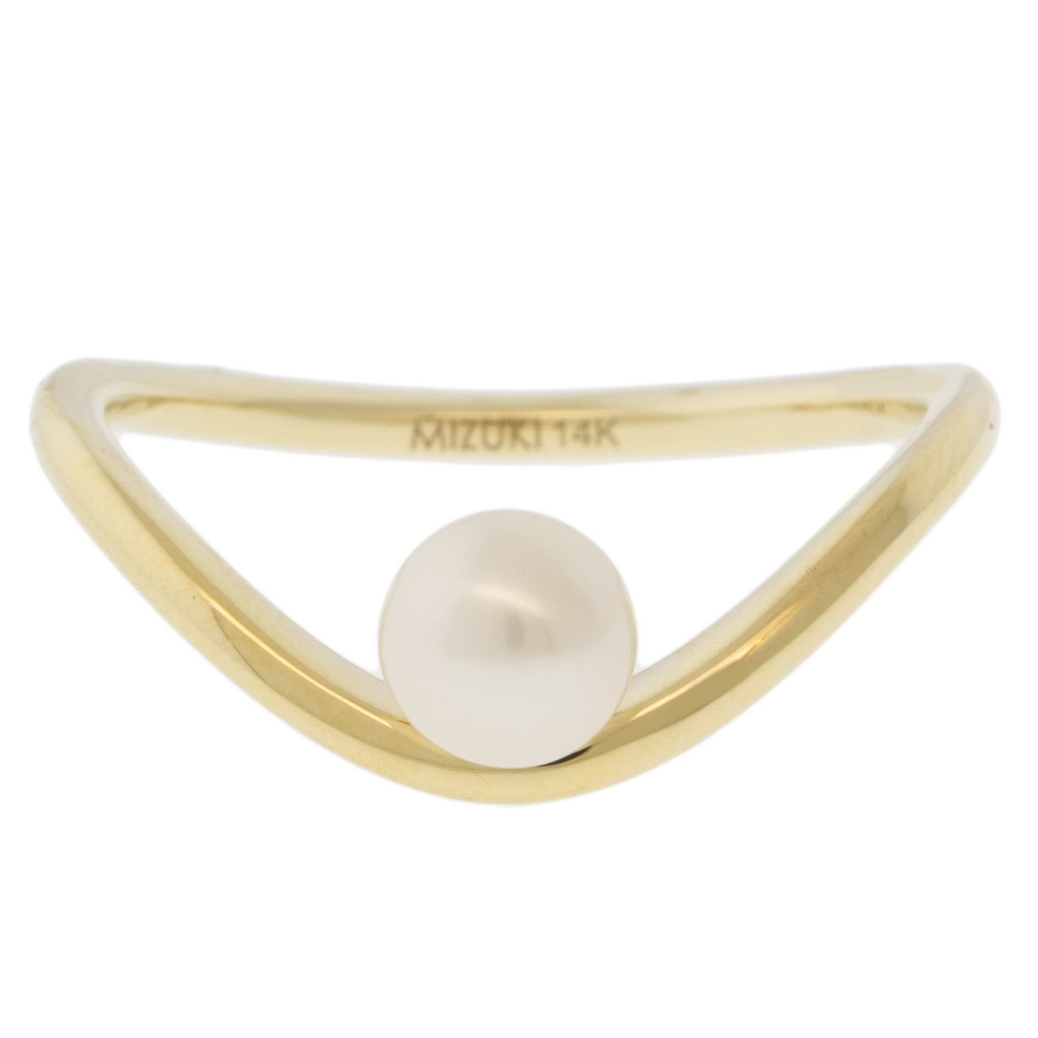 Mizuki: Ring, Curved Single Pearl, 14k, Size 6.5