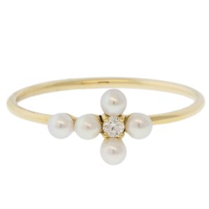 Mizuki: Ring, Freshwater Pearl and Diamond Cross, .03ct, Size 6.5
