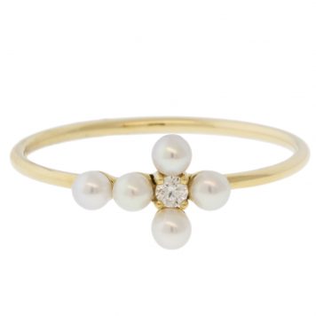 Mizuki: Ring, Freshwater Pearl and Diamond Cross, .03ct, Size 6.5