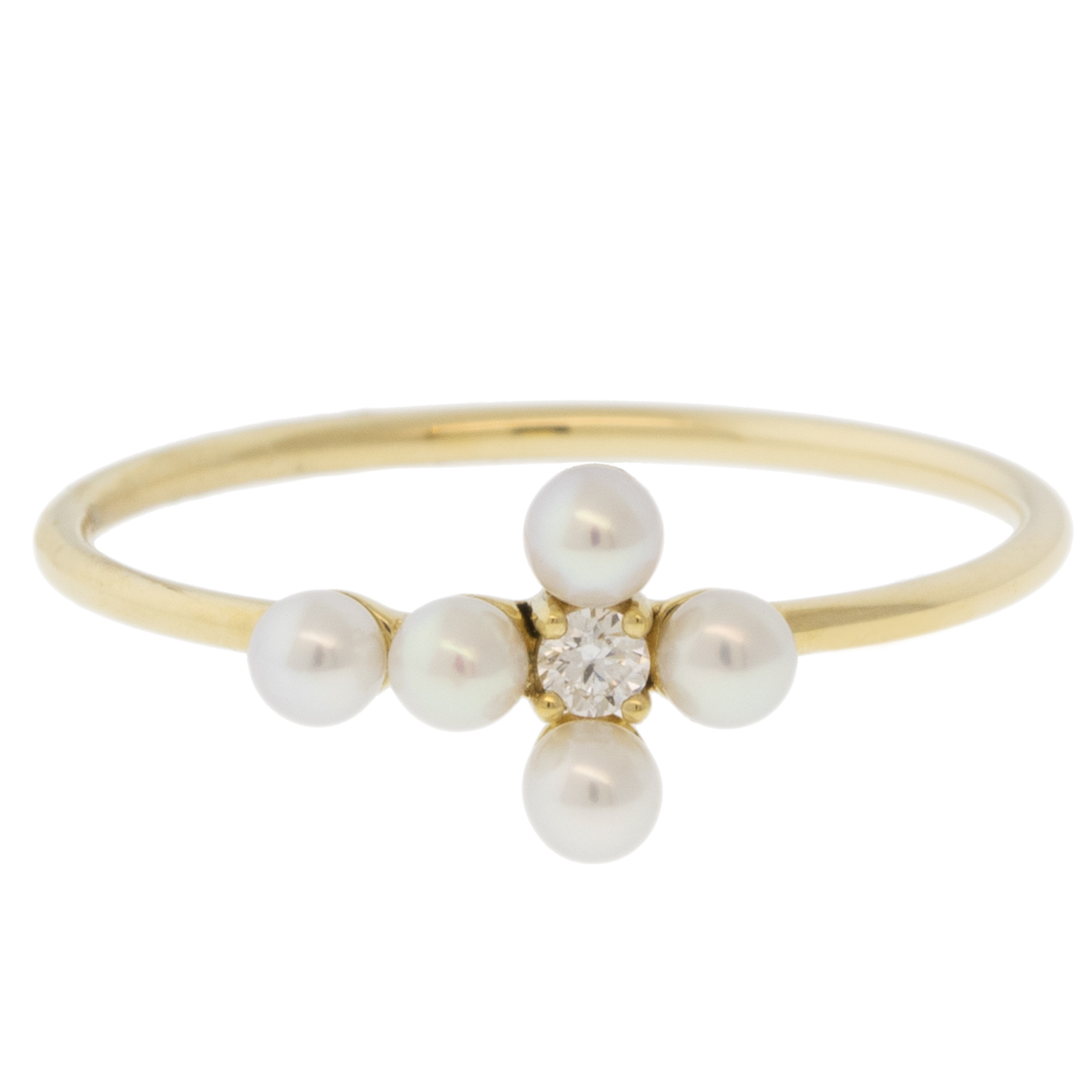 Mizuki: Ring, Freshwater Pearl and Diamond Cross, .03ct, Size 6.5