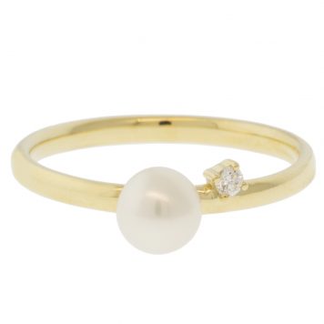Mizuki: Ring, Freshwater Pearl and Diamond, .03ct, Size 6.5