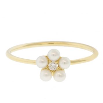 Mizuki: Ring, Freshwater Pearl and Diamond Flower .03ct, Size 6.5