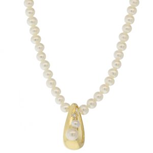 Mizuki: Necklace, Freshwater Pearl with Baby FW Pearl and Diamond Sprinkle, .03ct, 14kt, 14.5-16"