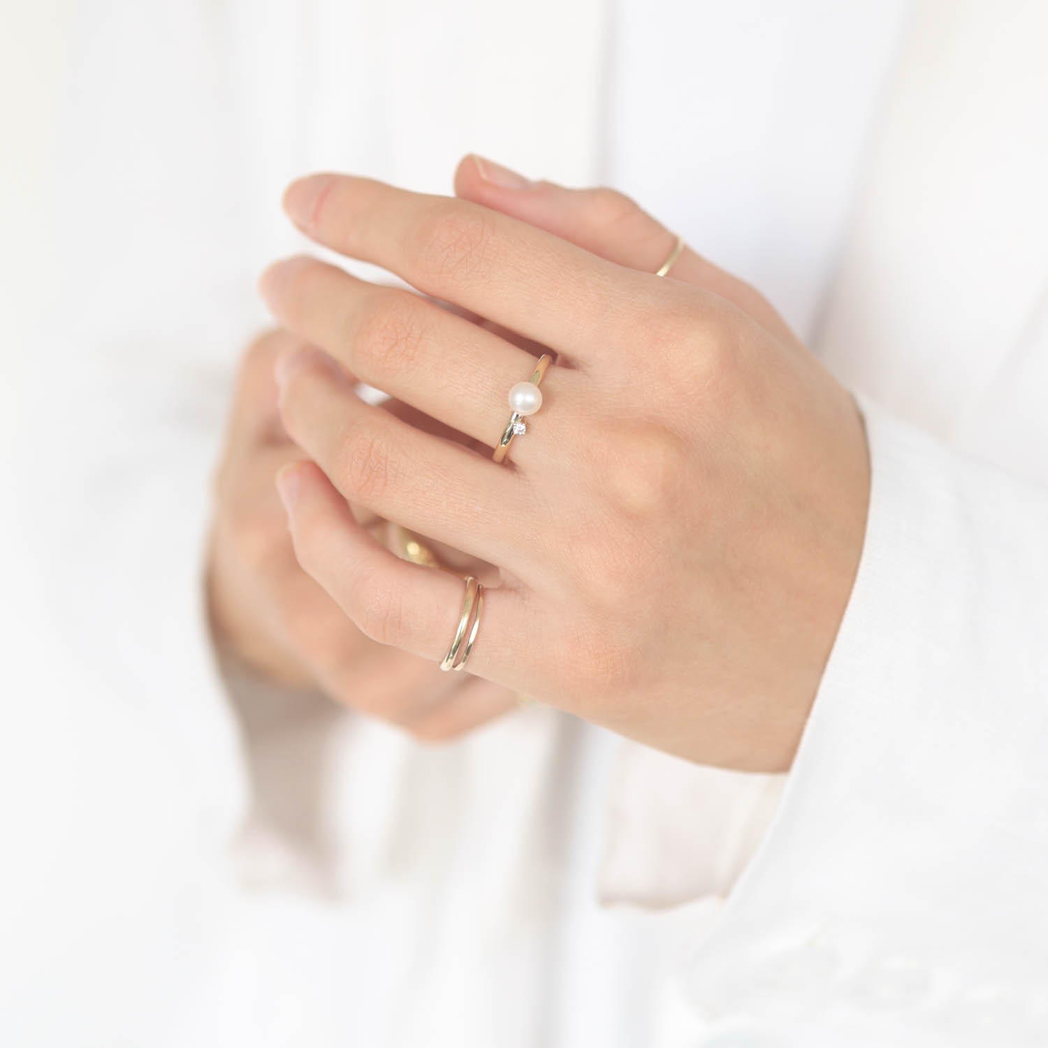 Mizuki: Ring, Freshwater Pearl and Diamond, .03ct, Size 6.5