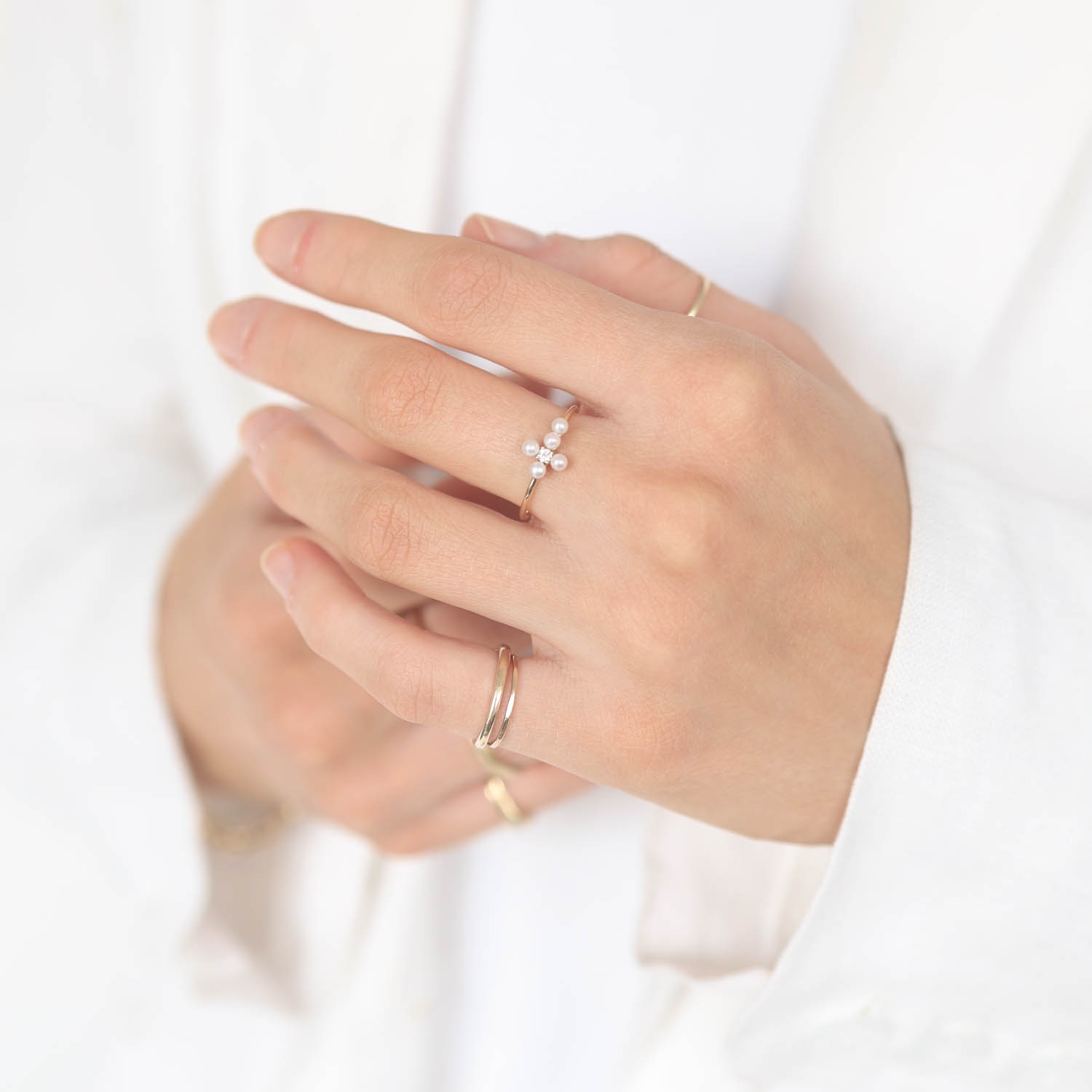 Mizuki: Ring, Freshwater Pearl and Diamond Cross, .03ct, Size 6.5