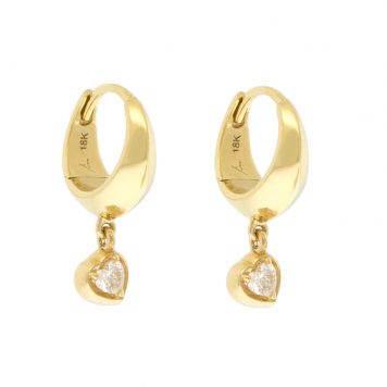 Lizzie Mandler: Crescent Hoop with heart dangle 18K,0.11CTW PAIR