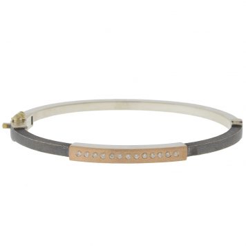 Rene Escobar: Bangle, DIANA, 2.5 MM 18K Rose & Silver, Diamonds .13 tcw Sz M