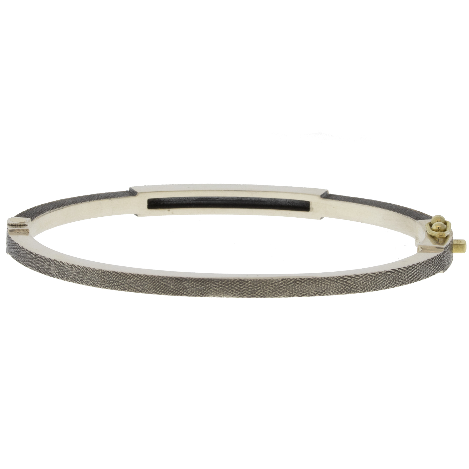 Rene Escobar: 2.5MM. SS hinged bangle featuring an 18k YG push button style clasp and 18k YG top sheet set with 0.40CT RUBY