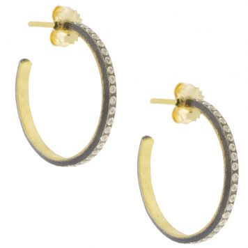 Rene Escobar: SILVER HOOP EARRINGS SET WITH WH DIAMONDS AND YG TOP SHEET ON THE INSIDE