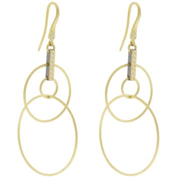 Rene Escobar: Jodi Earring, 18k YG drop wire hoop earrings set with 0.05CT in WH diamonds.
