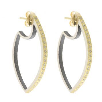 Rene Escobar: SS earrings with 18k YG top sheet set with 0.40CT in WH diamonds and 18k YG post