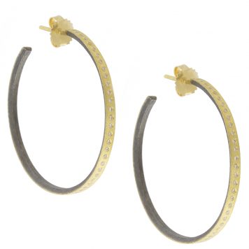 Rene Escobar: SS hoop earrings with 18k YG top sheet set with 0.35CT in WH diamonds and 18k YG post.