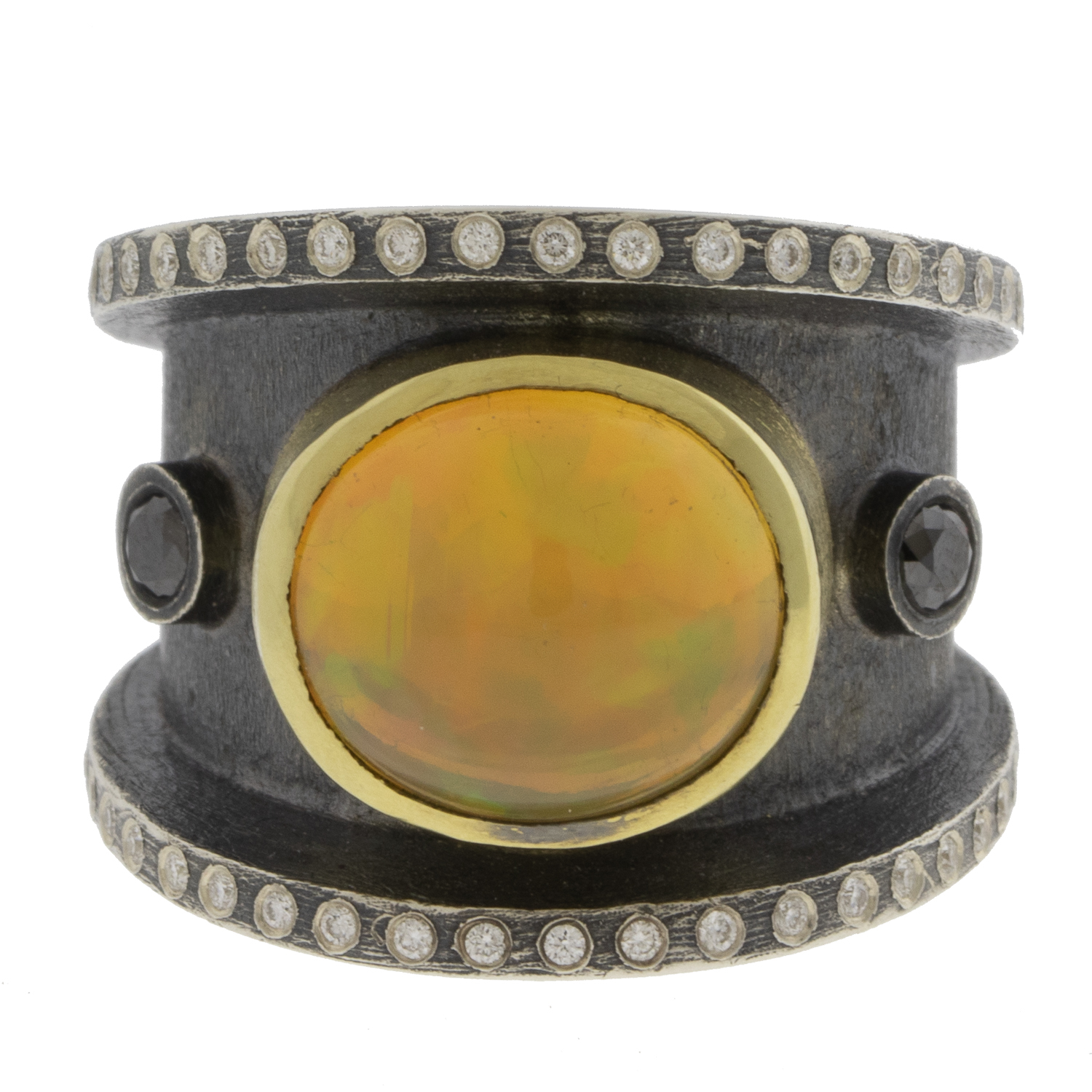 Rene Escobar Trunk Show:SS ring and 18k YG bezel set with 4.08CT in opal and 0.60CT in WH diamonds.