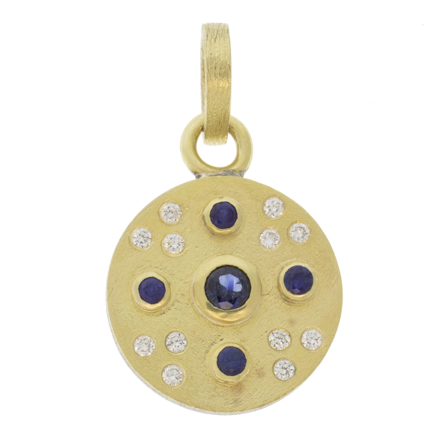 Rene Escobar Trunk Show:SS pendant with 18k YG top sheet and bezels set with 0.75CT in SA and WH diamonds and 18k YG bail.