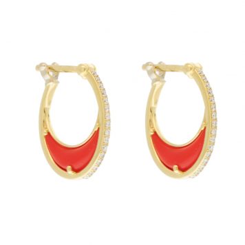 L'atelier Nawbar:Bloop Earrings size 1,Handmade 18K gold earrings inlaid with red coral sones encrusted in 0.09 ct of round white diamonds . Weight 1.1 gr