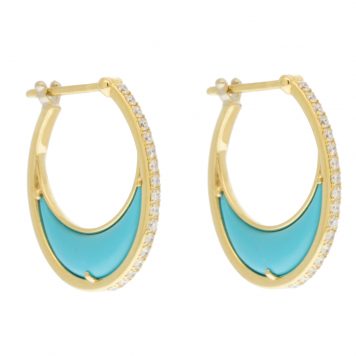 L'atelier Nawbar:Bloop Earrings Size 3,Handmade 18K gold earrings inlaid with turquoise stones encrusted in 0.2 ct of round white diamonds . Weight 2 gr