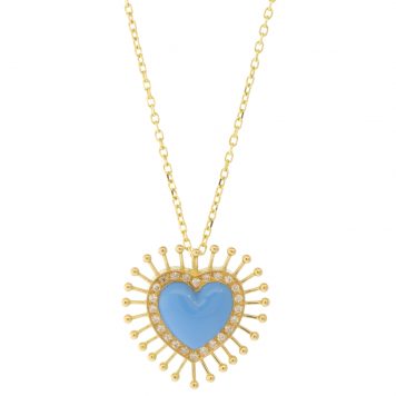 L'atelier Nawbar:All Hearts on me pendant,Handmade 18 ct gold encrusted with 0.11 ct white diamonds and inlaid with turquoise stone. Weight: 3.25 gr Turquoise