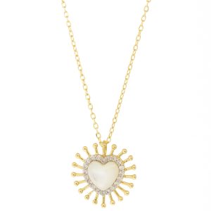 L'atelier Nawbar:With Love Necklace,Handamde 18 ct yellow gold necklace encrusted with 0.01 ct white diamonds and hand carved wmop stone.  Weight: 2.13 gr