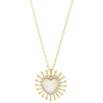 L'atelier Nawbar:With Love Necklace,Handamde 18 ct yellow gold necklace encrusted with 0.01 ct white diamonds and hand carved wmop stone.  Weight: 2.13 gr