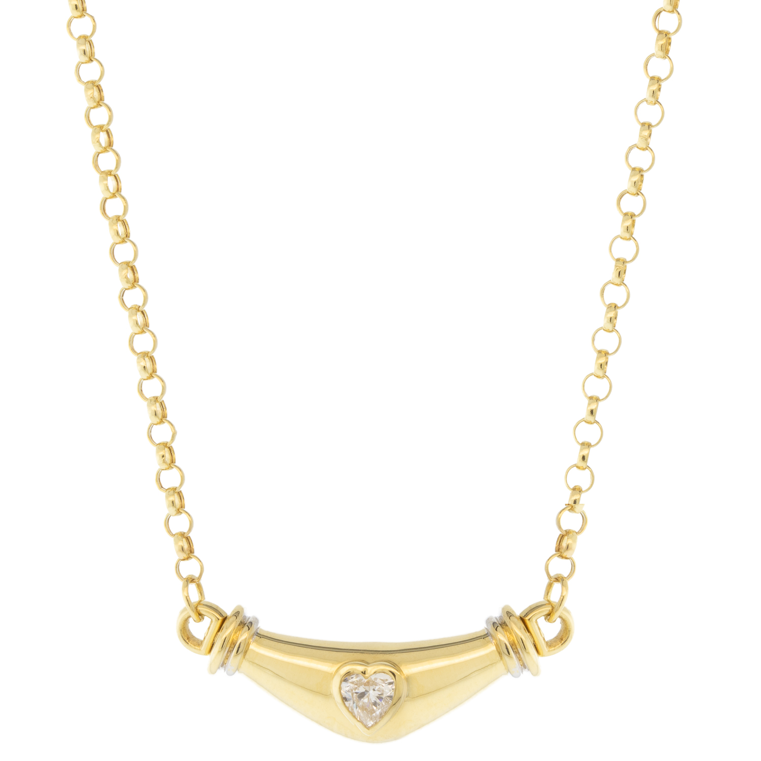 L'atelier Nawbar: Diamond heart Karma Necklace,Handmade 18K gold necklace encrusted with 0.18 ct of heart shape white diamond stones. Weight 3.13 gr