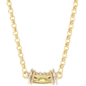 L'atelier Nawbar:Sun Dawn Necklace,18 ct gold necklace encrusted with 0.03 ct diamonds and inlayed with mother of pearl stone. Weight: 1.98 gr