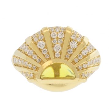 L'atelier Nawbar:Sun Dawn Pinky ring,size 4,Handmade 18K gold ring inlaid with citrine stones encrusted in 0.32 ct of round white diamonds . Weight 3.77 gr