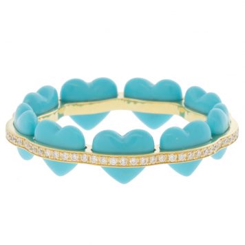 L'atelier Nawbar:Atom Heart ring TURQUOISE Handmade 18K gold ring inlaid with Turquoise enamel encrusted in 0.28 ct of round white diamonds . Weight 2.34 gr